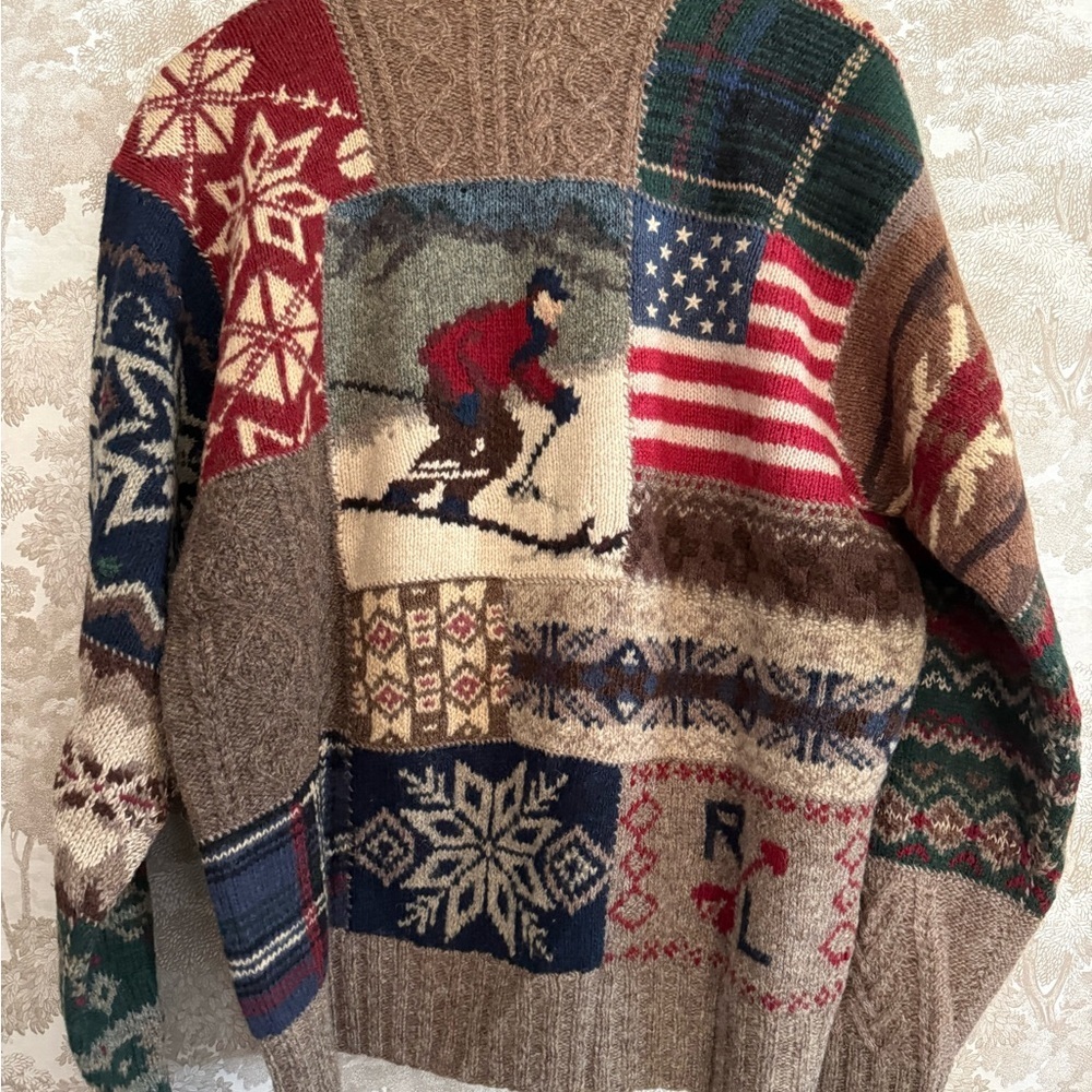 Vintage Ralph Lauren 90s Patchwork Ski Crewneck Sweater - Picture 4 of 13